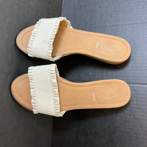 Joie Shoes - Joie Sandals Slides 10 Light Beige Ruffle Slight Wedge Heel